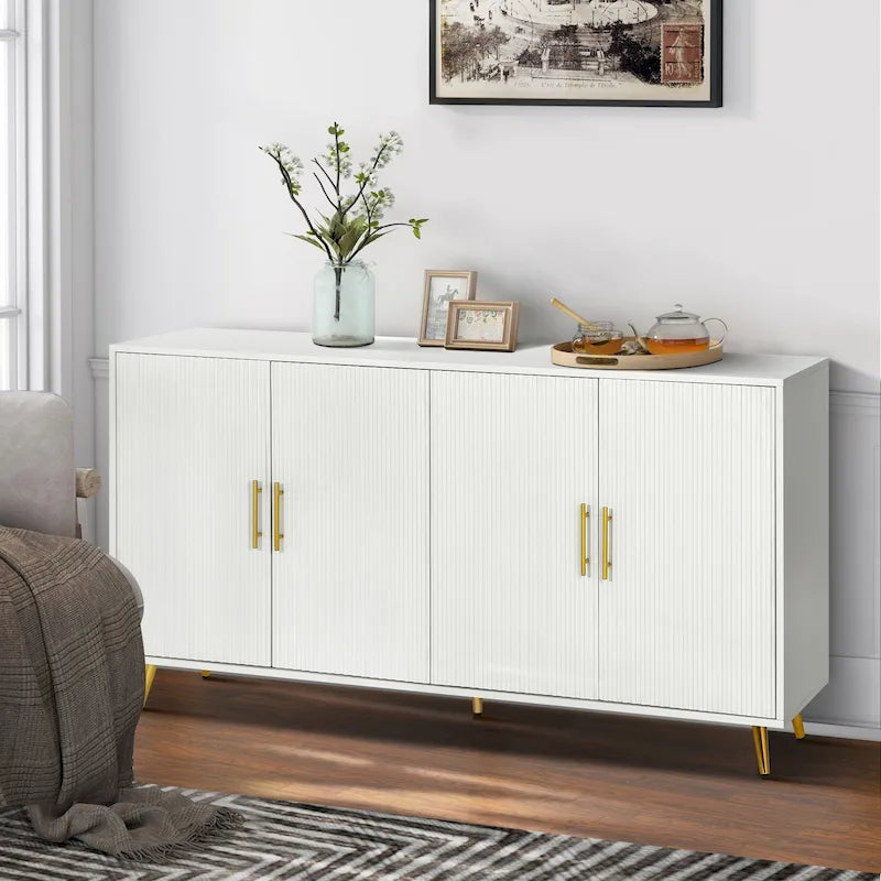 Meuble TV et buffet à 4 portes Bleu marine / Blanc antique, compatible avec un téléviseur jusqu'à 65 po