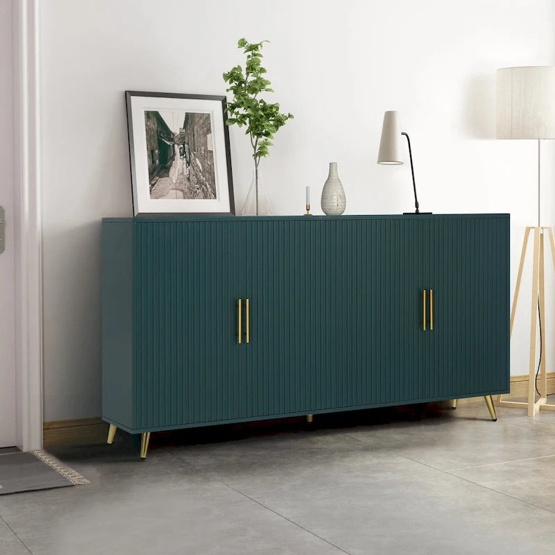 Meuble TV et buffet à 4 portes Bleu marine / Blanc antique, compatible avec un téléviseur jusqu'à 65 po