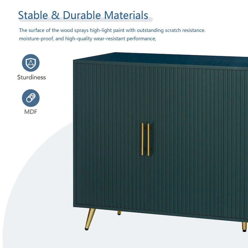 Meuble TV et buffet à 4 portes Bleu marine / Blanc antique, compatible avec un téléviseur jusqu'à 65 po