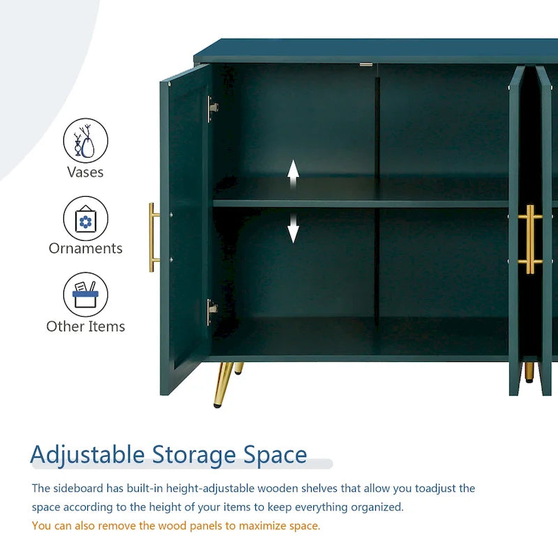 Meuble TV et buffet à 4 portes Bleu marine / Blanc antique, compatible avec un téléviseur jusqu'à 65 po