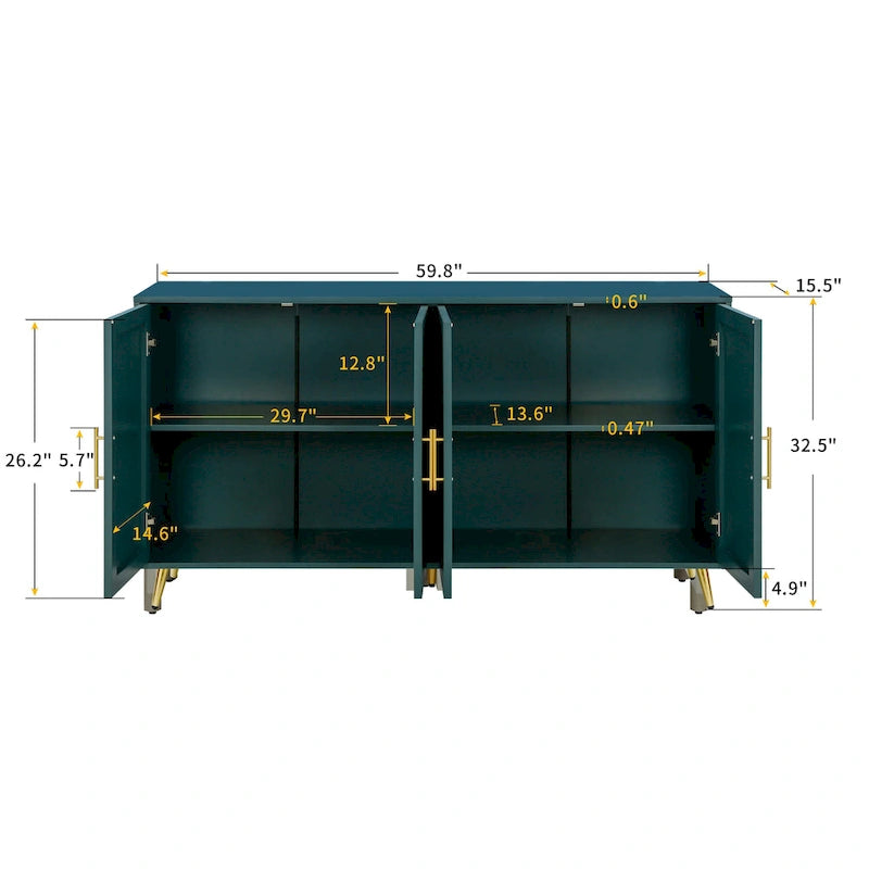 Meuble TV et buffet à 4 portes Bleu marine / Blanc antique, compatible avec un téléviseur jusqu'à 65 po