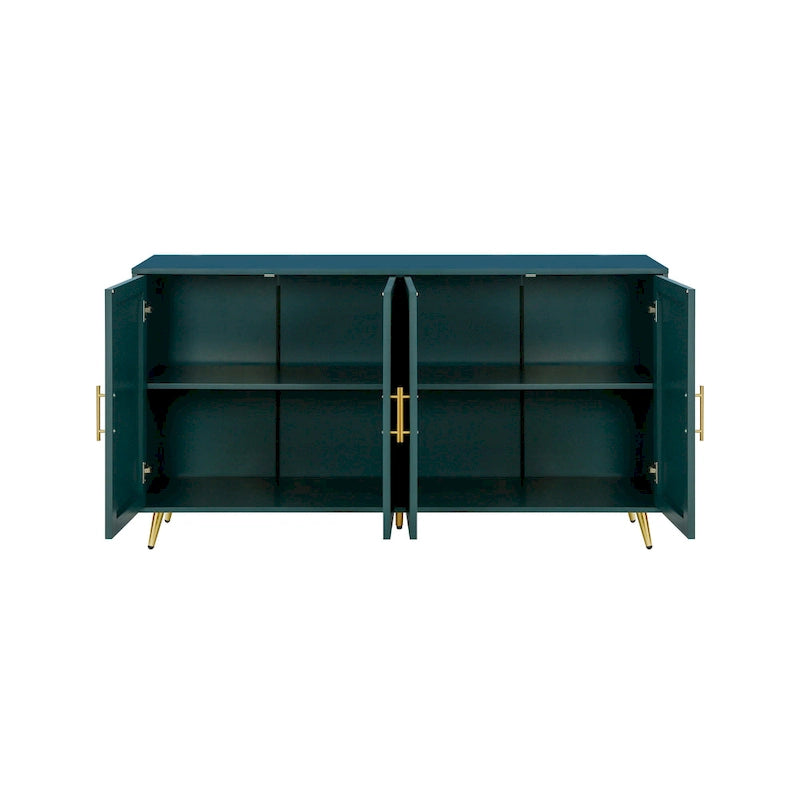 Meuble TV et buffet à 4 portes Bleu marine / Blanc antique, compatible avec un téléviseur jusqu'à 65 po