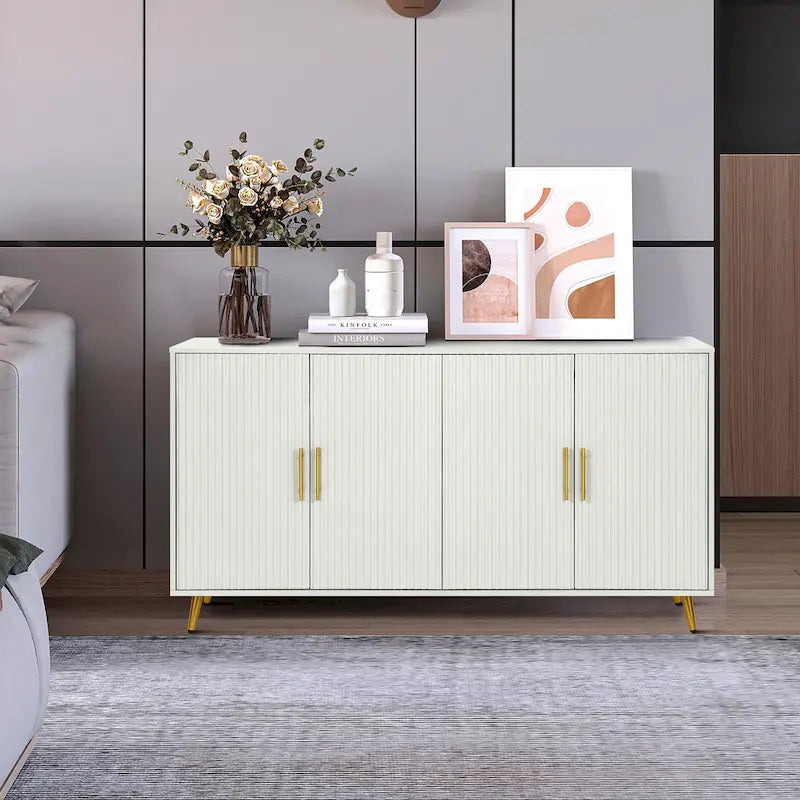 Meuble TV et buffet à 4 portes Bleu marine / Blanc antique, compatible avec un téléviseur jusqu'à 65 po