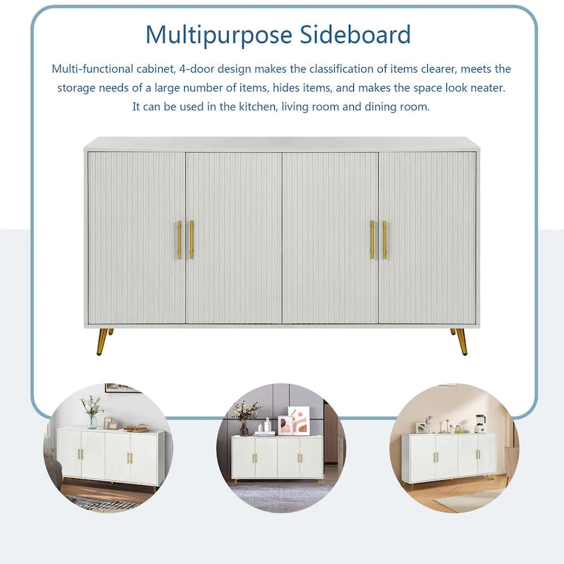 Meuble TV et buffet à 4 portes Bleu marine / Blanc antique, compatible avec un téléviseur jusqu'à 65 po