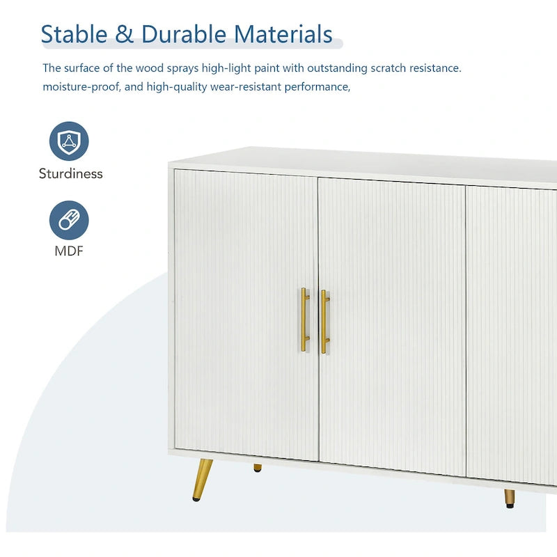 Meuble TV et buffet à 4 portes Bleu marine / Blanc antique, compatible avec un téléviseur jusqu'à 65 po