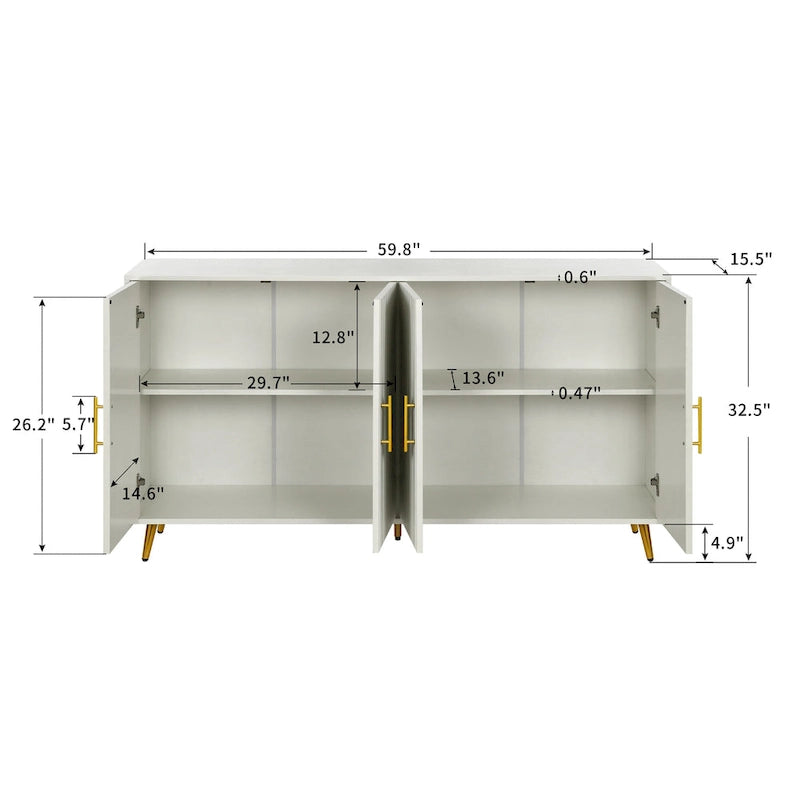 Meuble TV et buffet à 4 portes Bleu marine / Blanc antique, compatible avec un téléviseur jusqu'à 65 po