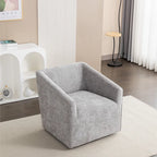 Fauteuil pivotant rond en chenille gris et blanc, une place