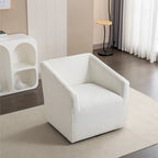 Fauteuil pivotant rond en chenille gris et blanc, une place