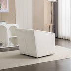 Fauteuil pivotant rond en chenille gris et blanc, une place