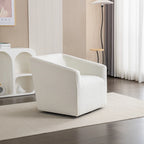 Fauteuil pivotant rond en chenille gris et blanc, une place