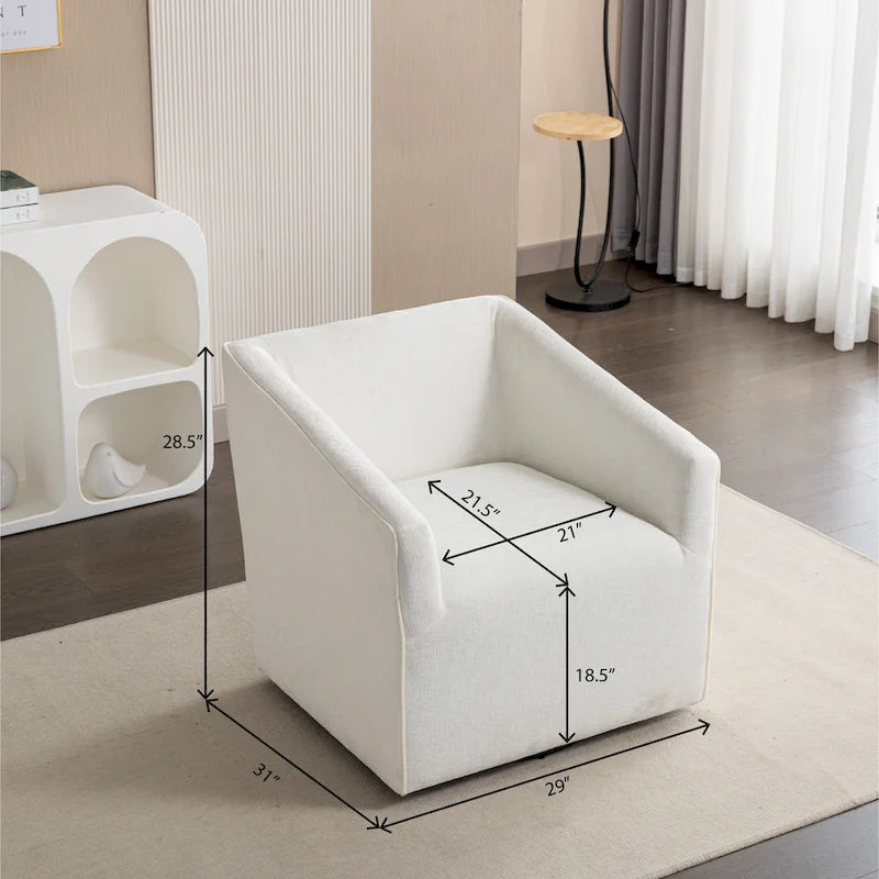 Fauteuil pivotant rond en chenille gris et blanc, une place