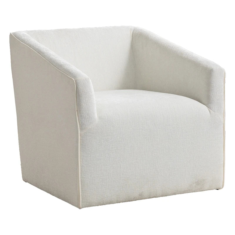 Fauteuil pivotant rond en chenille gris et blanc, une place