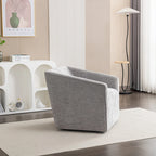 Fauteuil pivotant rond en chenille gris et blanc, une place