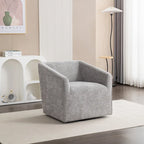 Fauteuil pivotant rond en chenille gris et blanc, une place
