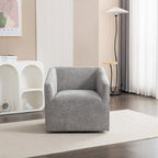 Fauteuil pivotant rond en chenille gris et blanc, une place