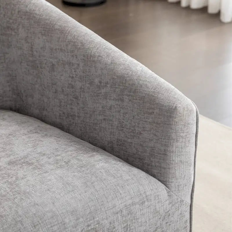 Fauteuil pivotant rond en chenille gris et blanc, une place