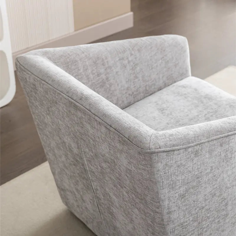 Fauteuil pivotant rond en chenille gris et blanc, une place