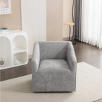 Fauteuil pivotant rond en chenille gris et blanc, une place