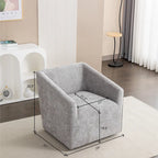 Fauteuil pivotant rond en chenille gris et blanc, une place