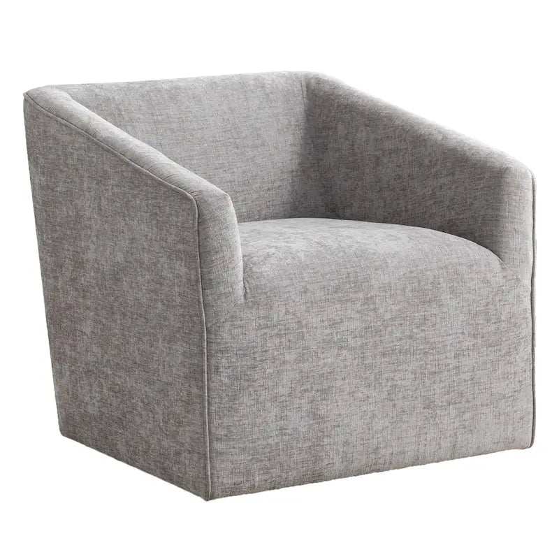 Fauteuil pivotant rond en chenille gris et blanc, une place
