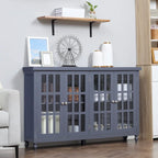 Buffet bas gris avec portes vitrées à carreaux, assemblage par 1 personne