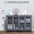 Buffet bas gris avec portes vitrées à carreaux, assemblage par 1 personne