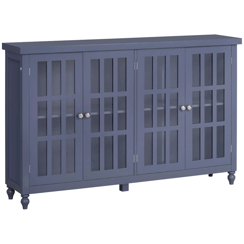 Buffet bas gris avec portes vitrées à carreaux, assemblage par 1 personne
