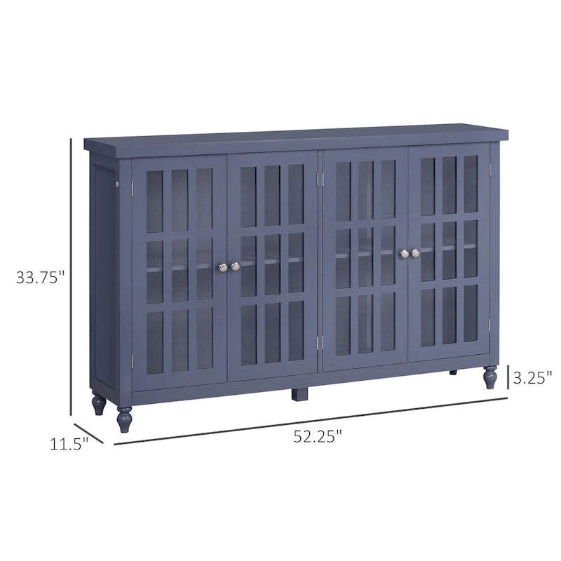 Buffet bas gris avec portes vitrées à carreaux, assemblage par 1 personne
