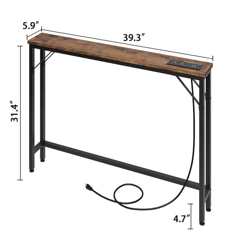 Console étroite gris/marron/noir avec prises, Minimaliste, 1 personne