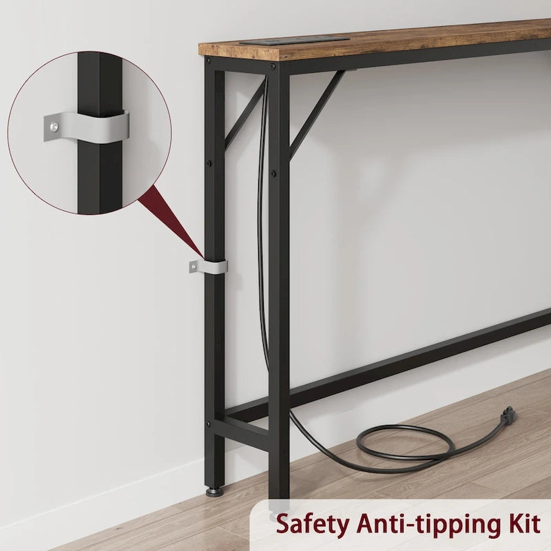 Console étroite gris/marron/noir avec prises, Minimaliste, 1 personne