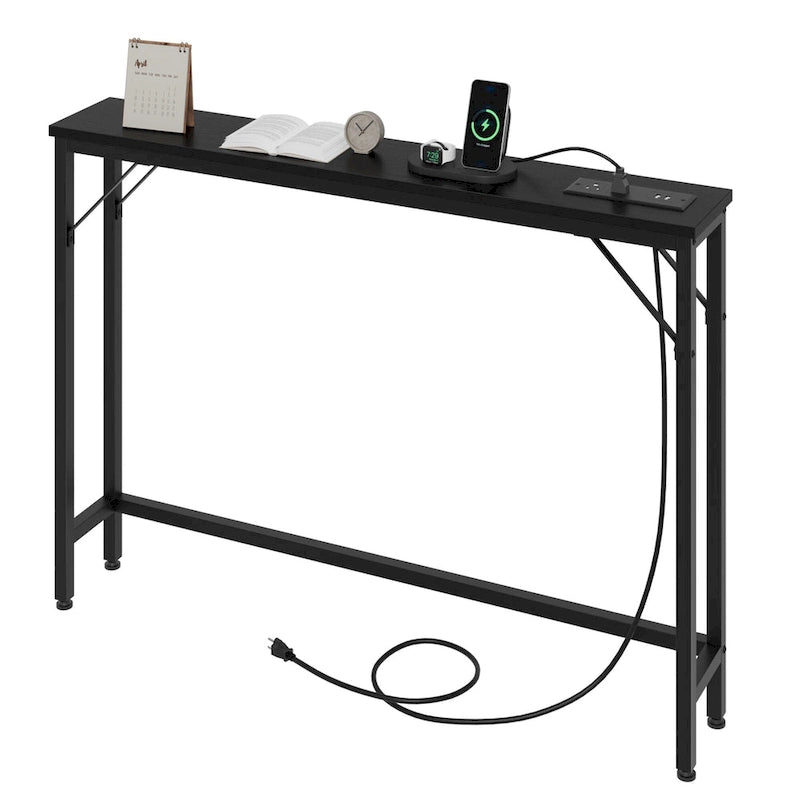Console étroite gris/marron/noir avec prises, Minimaliste, 1 personne