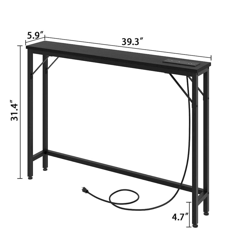 Console étroite gris/marron/noir avec prises, Minimaliste, 1 personne