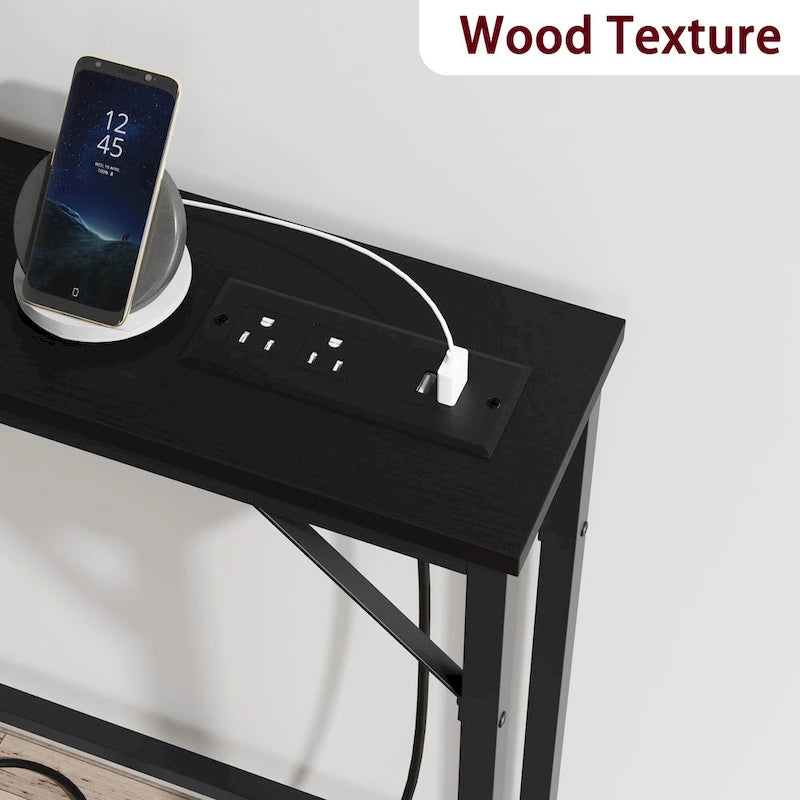Console étroite gris/marron/noir avec prises, Minimaliste, 1 personne