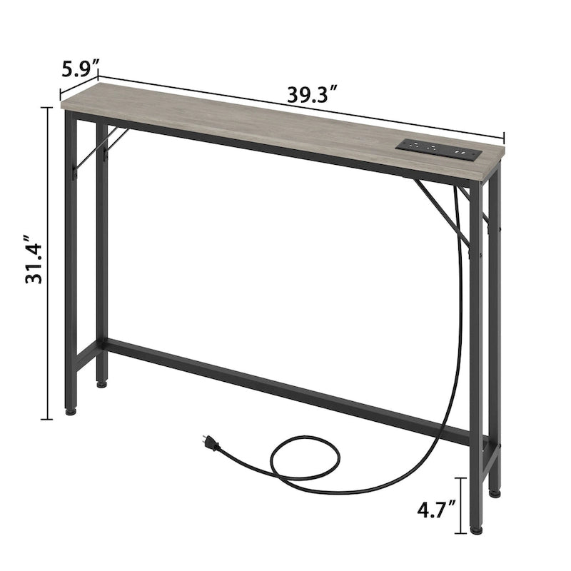 Console étroite gris/marron/noir avec prises, Minimaliste, 1 personne