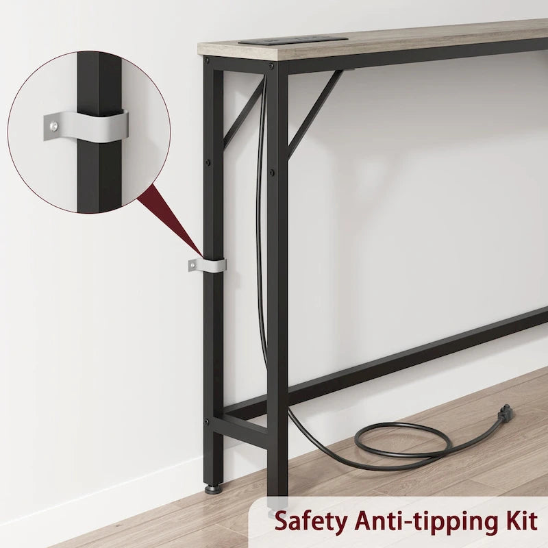 Console étroite gris/marron/noir avec prises, Minimaliste, 1 personne