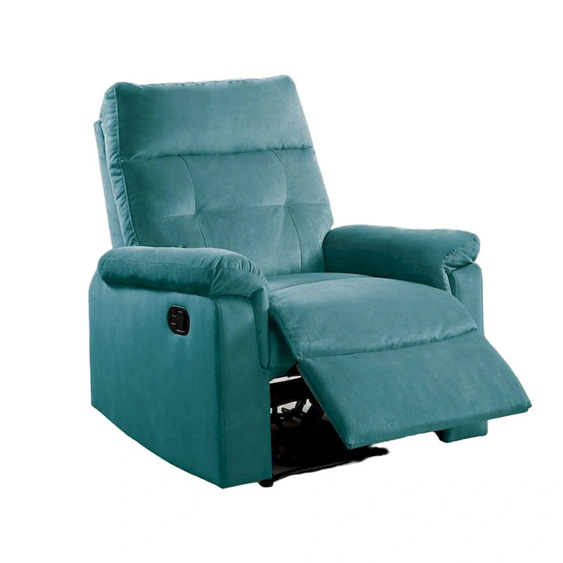 Fauteuil inclinable manuel en velours bleu sarcelle, capitonné, 1 place