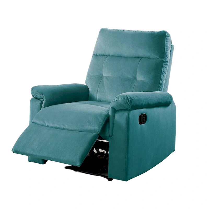 Fauteuil inclinable manuel en velours bleu sarcelle, capitonné, 1 place