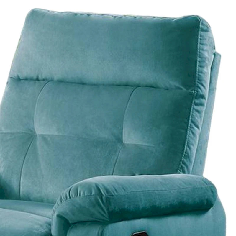 Fauteuil inclinable manuel en velours bleu sarcelle, capitonné, 1 place