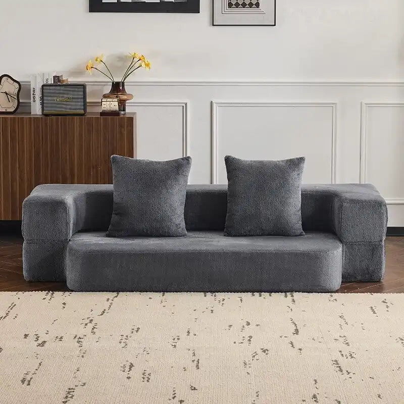 Canapé modulable noir / gris clair avec pouf, convertible, 2–3 places