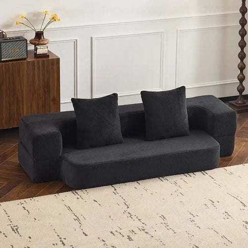 Canapé modulable noir / gris clair avec pouf, convertible, 2–3 places