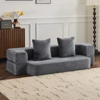 Canapé modulable noir / gris clair avec pouf, convertible, 2–3 places