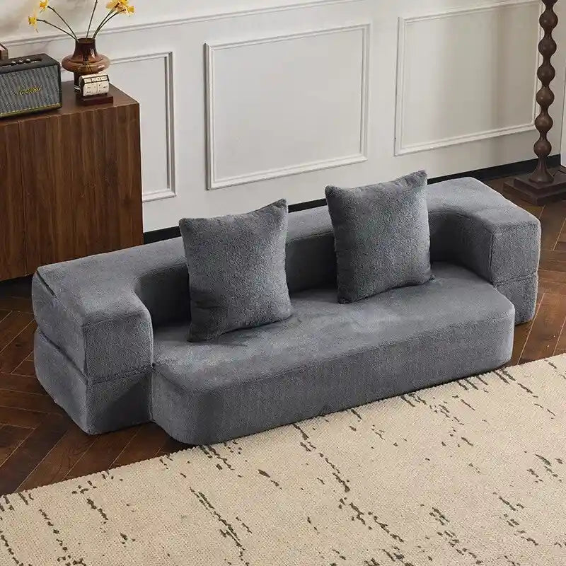 Canapé modulable noir / gris clair avec pouf, convertible, 2–3 places