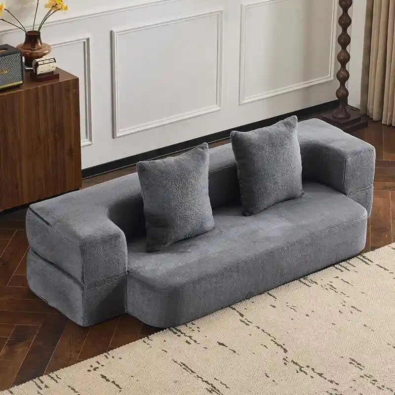 Canapé modulable noir / gris clair avec pouf, convertible, 2–3 places