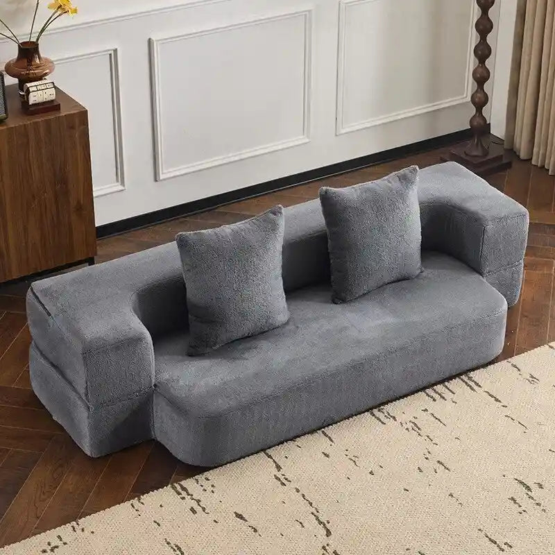 Canapé modulable noir / gris clair avec pouf, convertible, 2–3 places