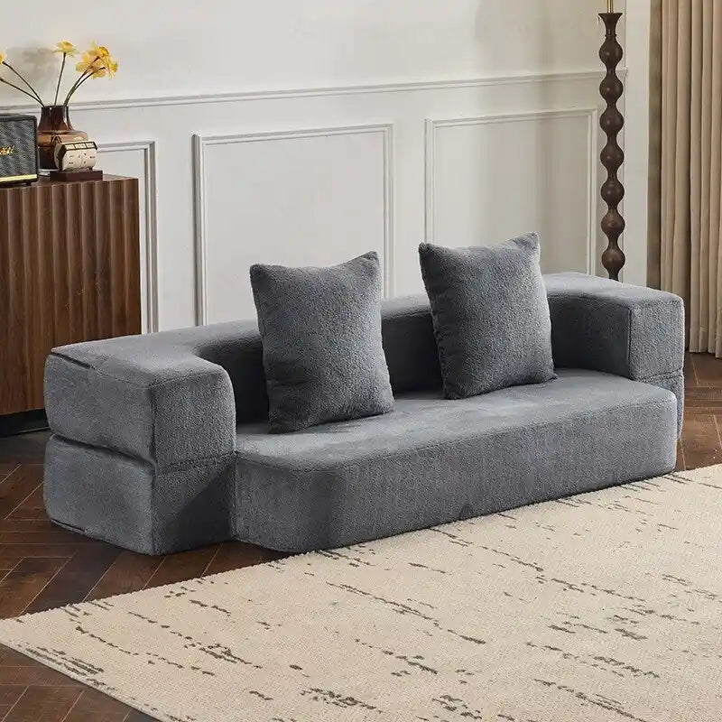 Canapé modulable noir / gris clair avec pouf, convertible, 2–3 places