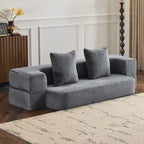 Canapé modulable noir / gris clair avec pouf, convertible, 2–3 places