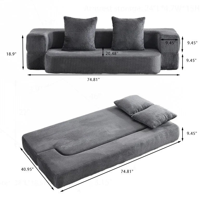 Canapé modulable noir / gris clair avec pouf, convertible, 2–3 places
