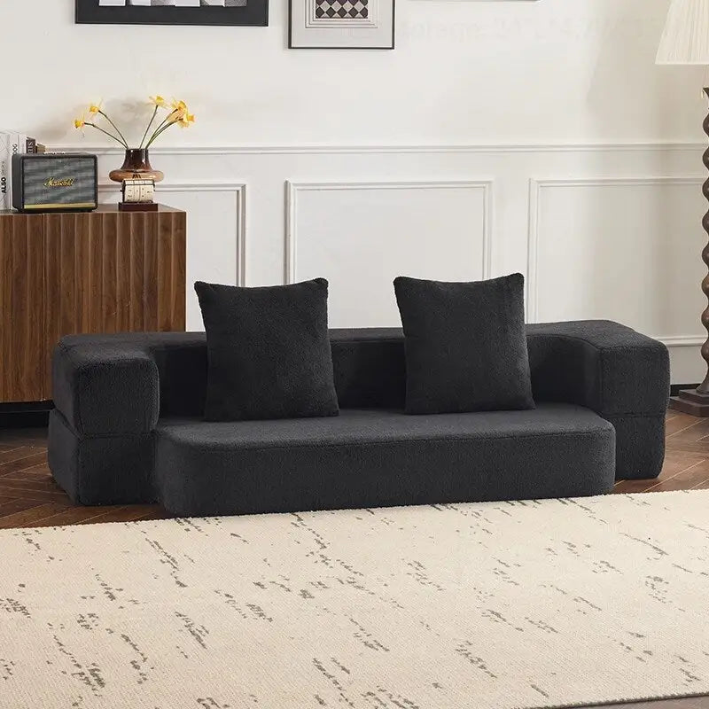 Canapé modulable noir / gris clair avec pouf, convertible, 2–3 places