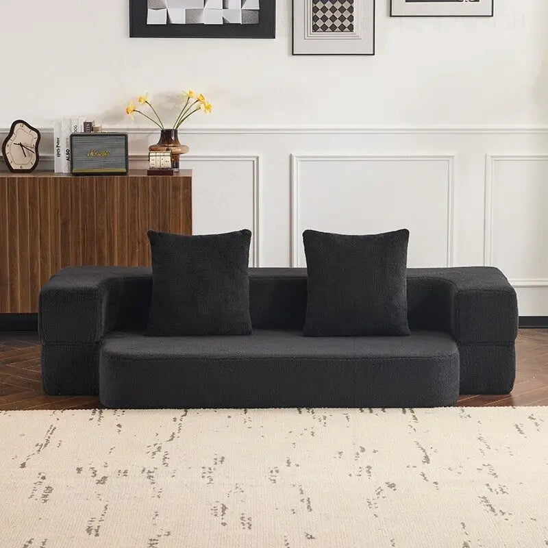 Canapé modulable noir / gris clair avec pouf, convertible, 2–3 places