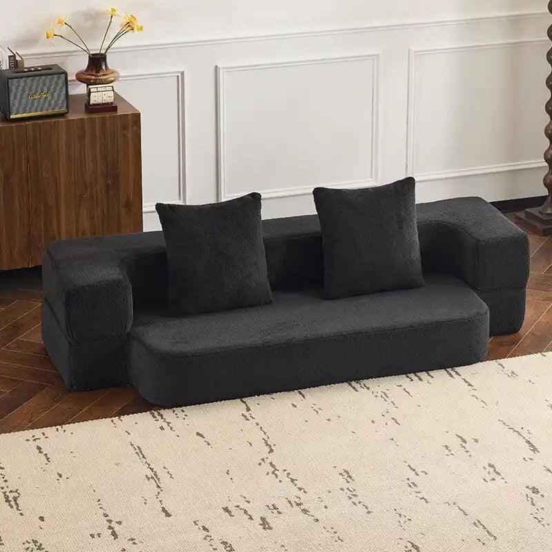Canapé modulable noir / gris clair avec pouf, convertible, 2–3 places